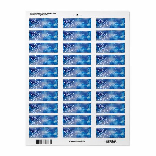 Elegant Sneeuwvlokken Blauw Paarse Waterverf Adres Etiket (Full Sheet)