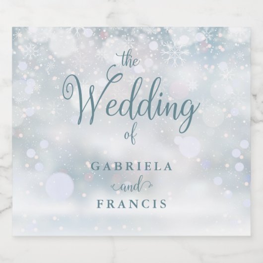 Elegant Sneeuwvlokken Script Winter Bruiloft Bier Etiket (Enkel label)