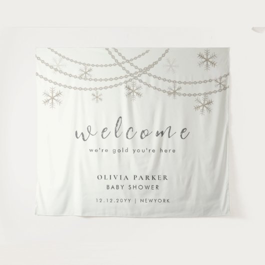 Elegant Sneeuwvlokken Winter Baby shower Welkom Wandkleed (Voorkant (horizontaal))