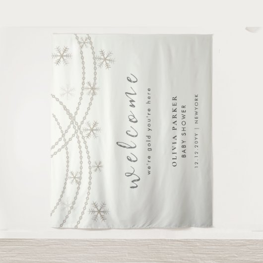 Elegant Sneeuwvlokken Winter Baby shower Welkom Wandkleed (Voorkant)