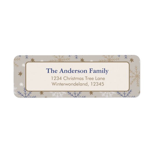 Elegant Sneeuwvlokpatroon Beige Etiket (Voorkant)