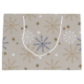 Elegant Sneeuwvlokpatroon Beige Groot Cadeauzakje (Voorkant)