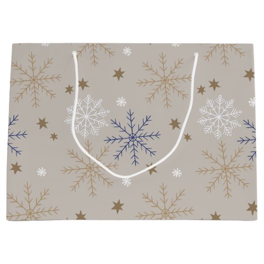 Elegant Sneeuwvlokpatroon Beige Groot Cadeauzakje (Voorkant)