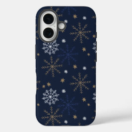 Elegant sneeuwvlokpatroon donkerblauw iPhone 16 hoesje