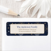 Elegant sneeuwvlokpatroon donkerblauw etiket (Insitu)