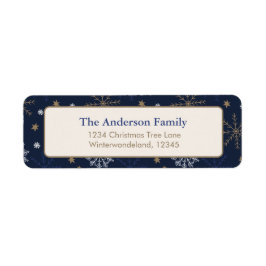 Elegant sneeuwvlokpatroon donkerblauw etiket