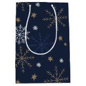 Elegant sneeuwvlokpatroon donkerblauw medium cadeauzakje (Voorkant)