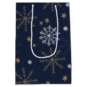 Elegant sneeuwvlokpatroon donkerblauw medium cadeauzakje (Achterkant)