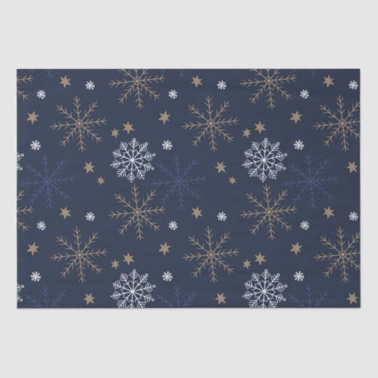 Elegant sneeuwvlokpatroon donkerblauw tissuepapier (Voorkant)