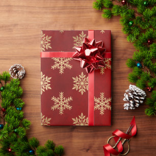 Elegant sneeuwvlokpatroon voor rode en gouden kers cadeaupapier