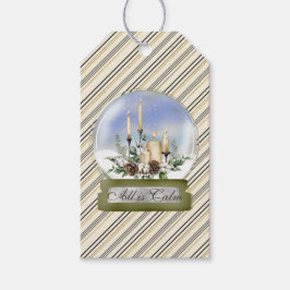 Elegant sneeuwWereldbol met kaarsen en pijnlijk ho Cadeaulabel