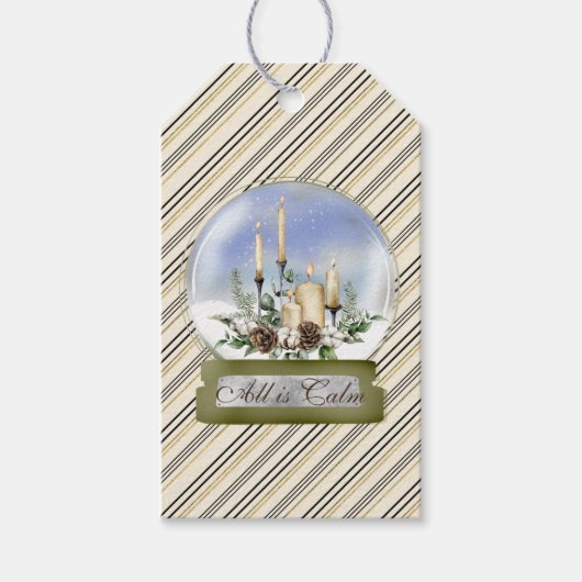 Elegant sneeuwWereldbol met kaarsen en pijnlijk ho Cadeaulabel (Voorkant)