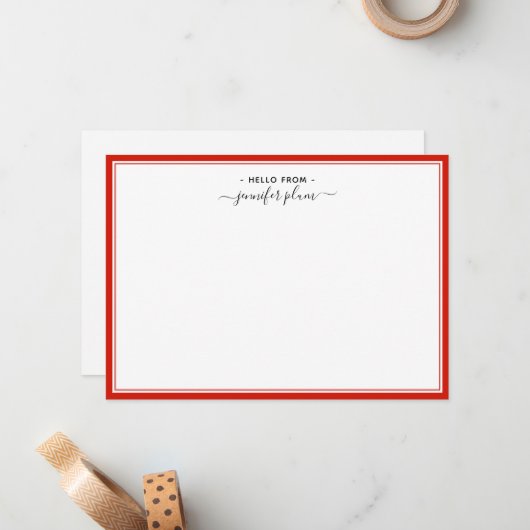 Elegant Snoep Red Script 'Hallo van' Notitiekaartje (Voorkant / Achterkant in situ)