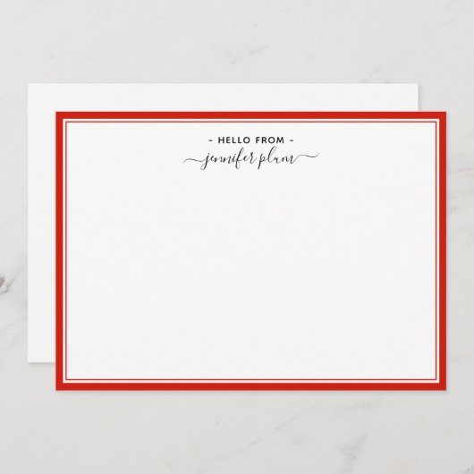 Elegant Snoep Red Script 'Hallo van' Notitiekaartje (Voorkant / Achterkant)