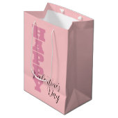 Elegant Snoep Roze en Zwart Happy Valentines Day Medium Cadeauzakje (Voorkant Gekanteld)