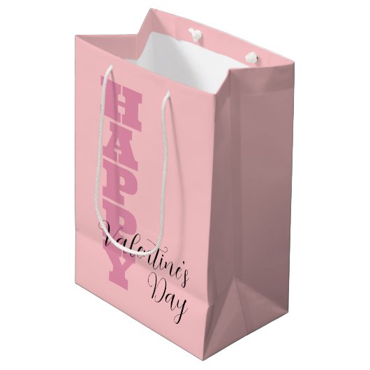 Elegant Snoep Roze en Zwart Happy Valentines Day Medium Cadeauzakje (Voorkant Gekanteld)