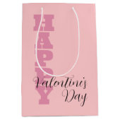 Elegant Snoep Roze en Zwart Happy Valentines Day Medium Cadeauzakje (Voorkant)
