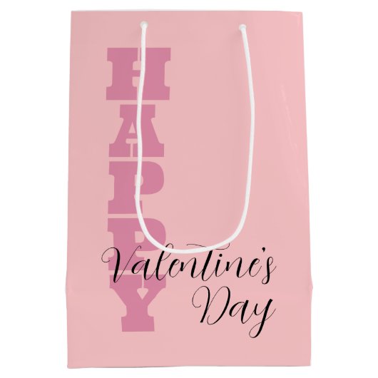 Elegant Snoep Roze en Zwart Happy Valentines Day Medium Cadeauzakje (Achterkant)