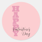 Elegant Snoep Roze en Zwart Happy Valentines Day Ronde Sticker (Voorkant)