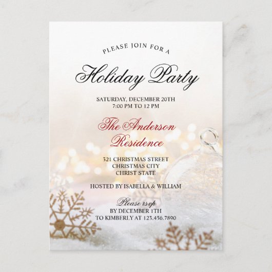 Elegant Snow Baubles - Uitnodiging voor kerstfeest (Voorkant)