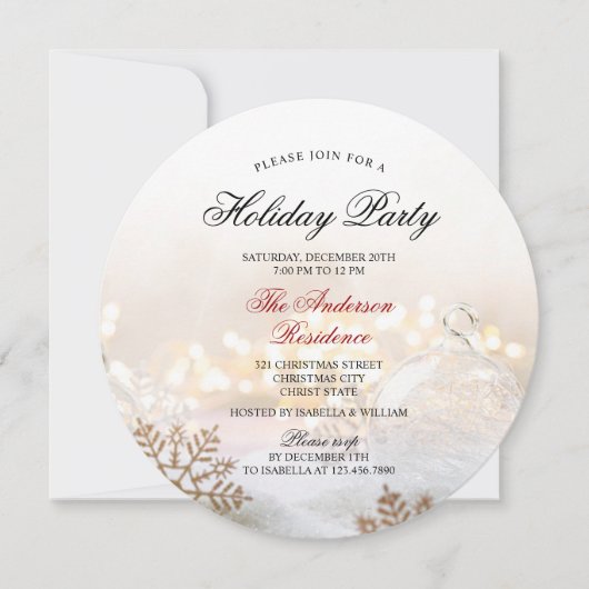 Elegant Snow en Baubles Kerstfeestdag Kaart (Voorkant)