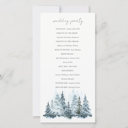 Elegant Snow Forest Pine Wedding Programme Bedankkaart (Achterkant)