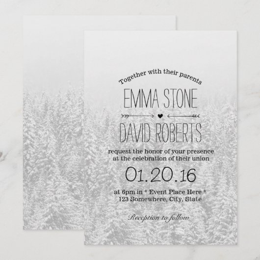Elegant Snow Forest Winter Wedding Kaart (Voorkant / Achterkant)