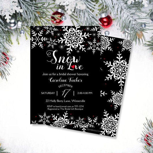 Elegant Snow in Love Winter Black Vrijgezellenfees Kaart