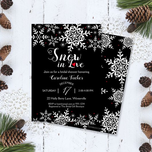 Elegant Snow in Love Winter Black Vrijgezellenfees Kaart