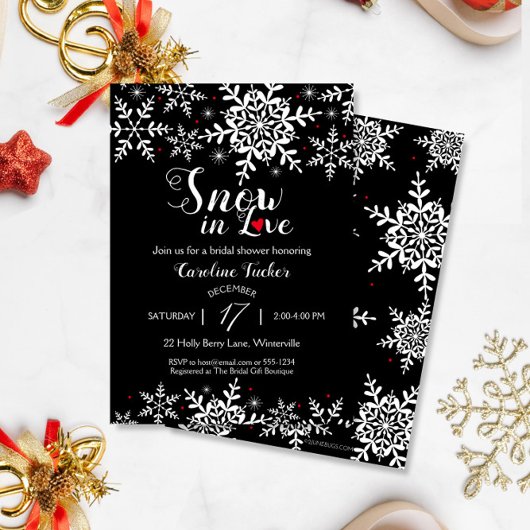 Elegant Snow in Love Winter Black Vrijgezellenfees Kaart