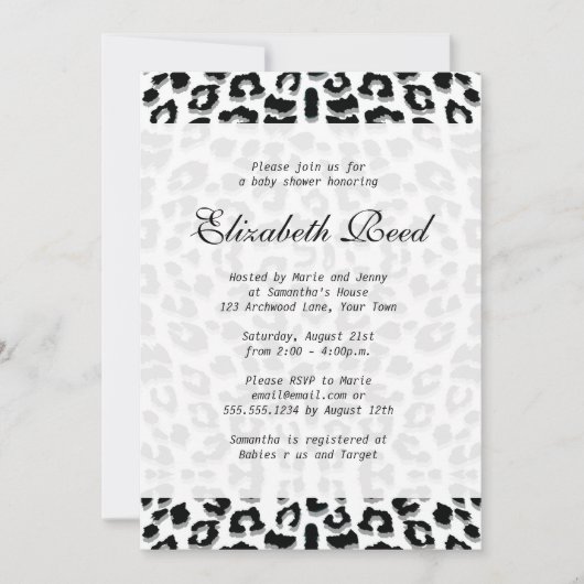 Elegant Snow Leopard Print Baby shower Kaart (Voorkant)