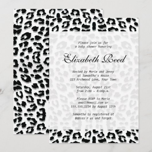Elegant Snow Leopard Print Baby shower Kaart (Voorkant / Achterkant)