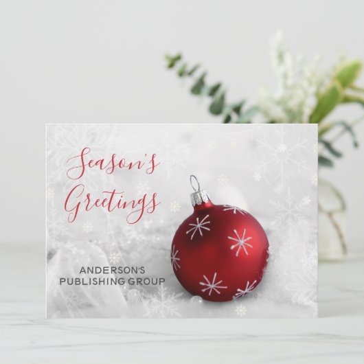 Elegant Snow Scene Red Ornament Company Feestdagenkaart (Staand voorkant)
