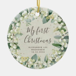 Elegant Snowberry Baby's eerste kerstfoto Keramisch Ornament