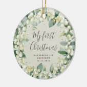 Elegant Snowberry Baby's eerste kerstfoto Keramisch Ornament (Links)