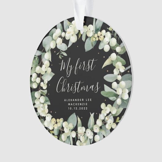 Elegant Snowberry Baby's eerste kerstfoto Ornament (voorkant)