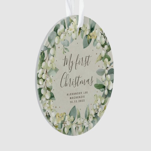 Elegant Snowberry Baby's eerste kerstfoto Ornament (voorkant)