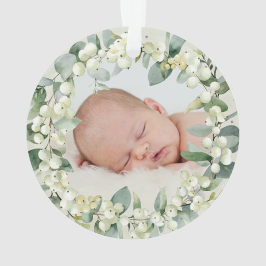 Elegant Snowberry Baby's eerste kerstfoto Ornament (achterkant)