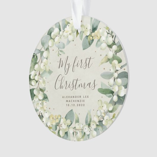Elegant Snowberry Baby's eerste kerstfoto Ornament (voorkant)