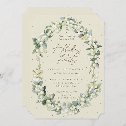 Elegant Snowberry+Eucalyptus Lijst Holiday Party Kaart (Voorkant / Achterkant)