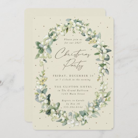 Elegant Snowberry+Eucalyptus Lijst kerstfeest Kaart (Voorkant / Achterkant)