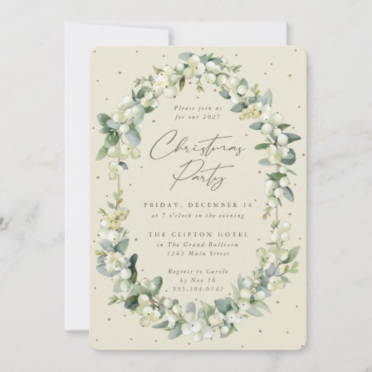 Elegant Snowberry+Eucalyptus Lijst kerstfeest Kaart (Voorkant)