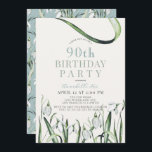 Elegant Snowdrops Waterverf 90th Birthday Kaart<br><div class="desc">Deze elegante 90e verjaardagsuitnodiging bevat sneeuwbalken in waterverf op een crèmeachtergrond. De achterkant heeft een lichte turquoise blauwe achtergrond met sneeuwbalpatronen. Pas het aan uw behoeften aan. Je kunt meer bunny producten vinden in mijn winkel.</div>