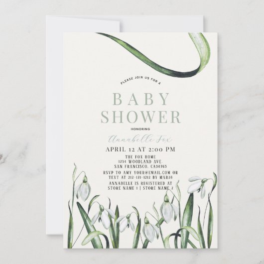 Elegant Snowdrops Waterverf Baby shower Kaart (Voorkant)