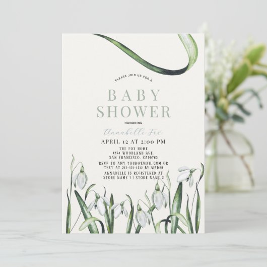 Elegant Snowdrops Waterverf Baby shower Kaart (Staand voorkant)
