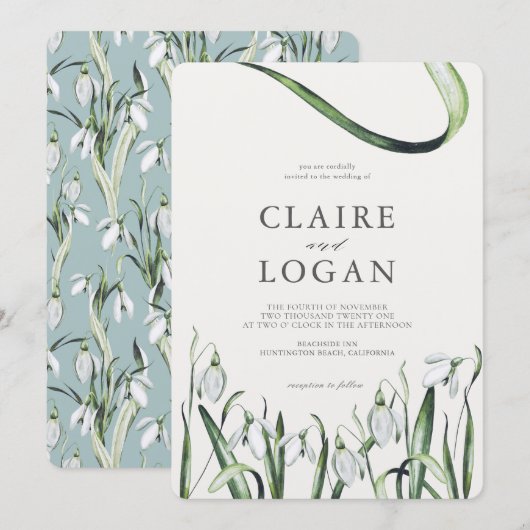 Elegant Snowdrops Waterverf Wedding Kaart (Voorkant / Achterkant)