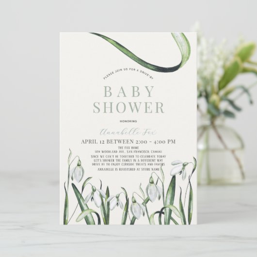 Elegant Snowdrups Waterverf Drive-by Baby shower Kaart (Staand voorkant)