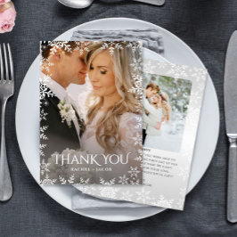 Elegant Snowflake 2-Photo Winter Wedding Thank You Bedankkaart