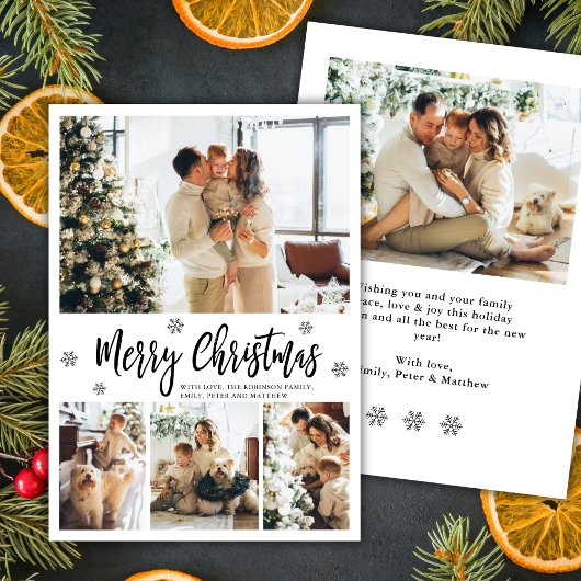 Elegant Snowflake 4 Photo Collage Christmas Feestdagenkaart