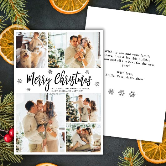 Elegant Snowflake 5 Photo Collage Christmas Feestdagenkaart